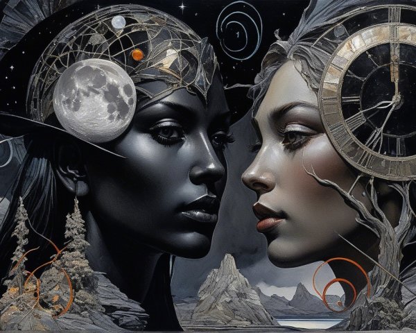 Dual Female Profiles with Cosmic and Natural Elements