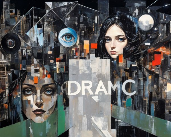 Abstract Urban Landscape with Female Faces and Text