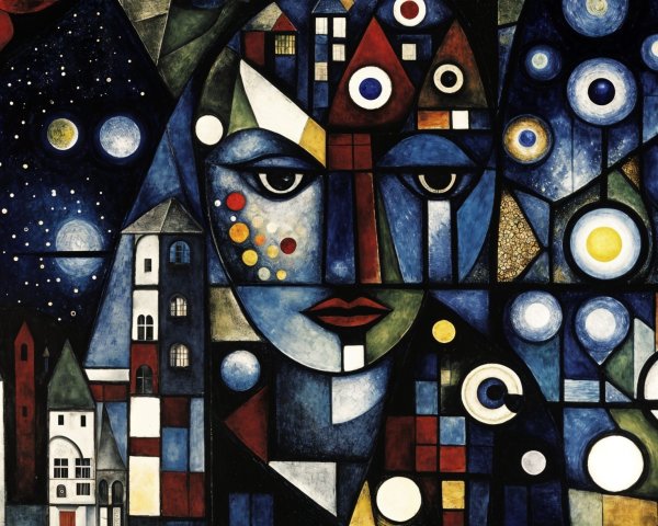 Abstract Expressionist Painting of a Geometric Face