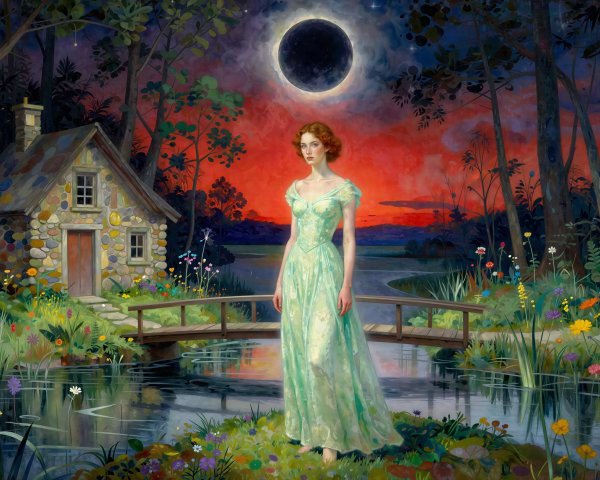 Impressionistic Painting of Woman in Wildflower Field