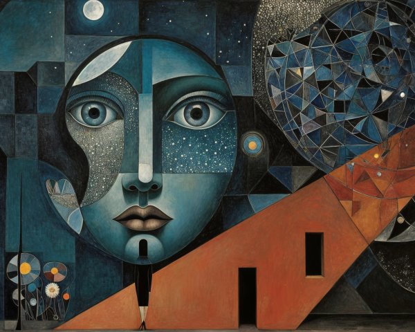 Abstract Composition with Stylized Face and Geometric Elements