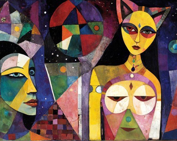 Abstract Artwork with Colorful Figures and Shapes