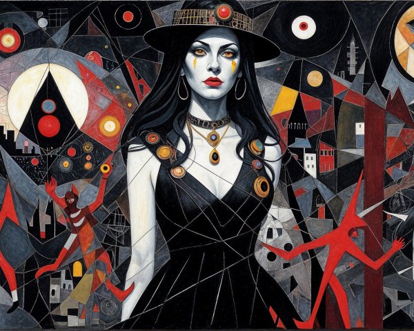 Abstract Composition with Geometric Shapes and Mystique