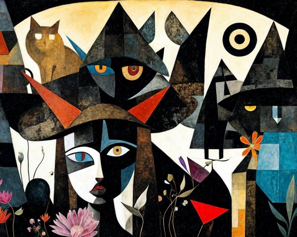 Surreal Artwork with Geometric Shapes and Vivid Colors