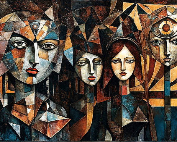 Stylized Female Figures with Geometric Patterns