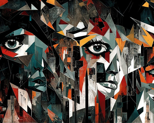 Vibrant Abstract Cubist Painting of Women's Portraits