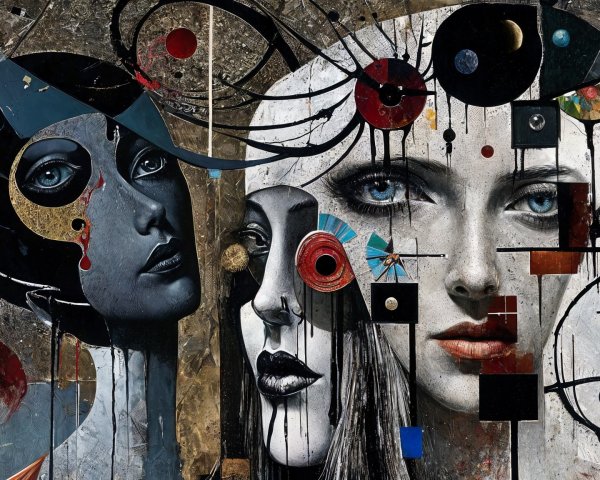 Abstract Artwork of Two Female Figures with Geometric Background