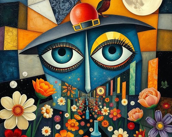 Cubism and Surrealism Inspired Vibrant Mask Painting