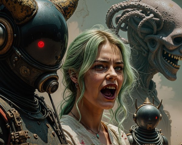 Futuristic Scene with Emotion and Robotic Figures