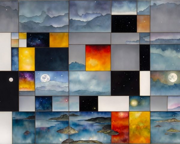 Vibrant Mosaic of Night Skies and Abstract Landscapes