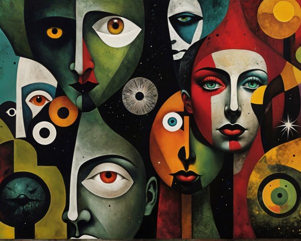 Vibrant Abstract Composition of Human Faces in Color