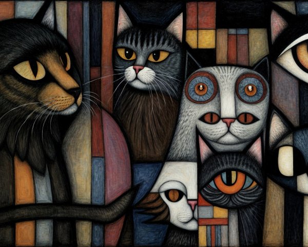 Abstract Composition of Colorful Stylized Cats