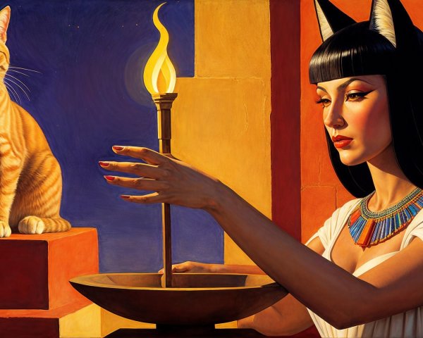 Serene Woman with Cat in Ancient Egyptian Setting