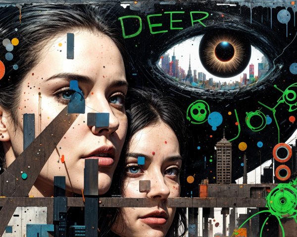 Abstract Portraits of Women in Urban Landscape Art