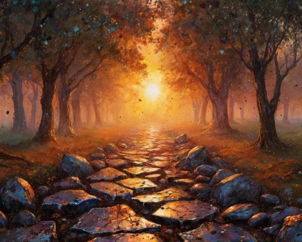 Serene Forest Path with Majestic Trees and Foliage