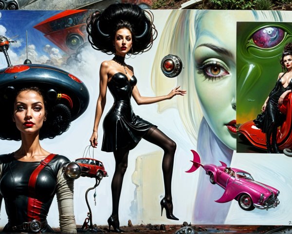 Surreal Retro-Futurism and Pop Art Composition
