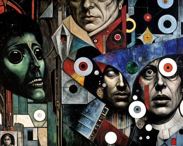 Abstract Composition of Faces and Geometric Shapes