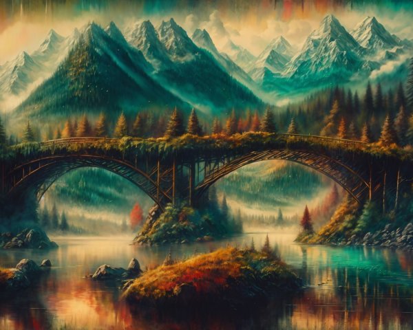 Majestic Mountain Landscape with Tranquil River Scene