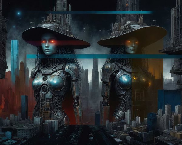 Giant Female Cyborgs in Futuristic Dystopian City
