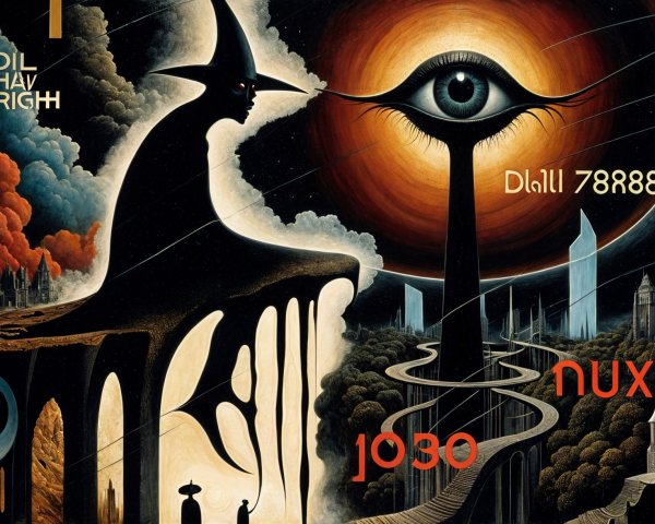 Surreal Landscape with Cloaked Figure and Eye Sun