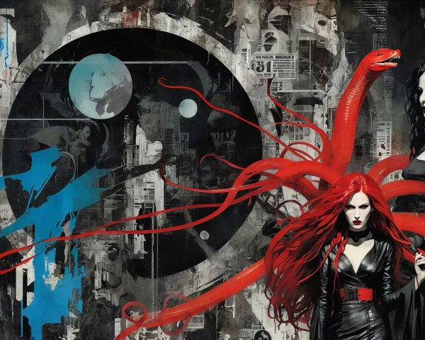 Gothic Fantasy Illustration of Two Mysterious Women