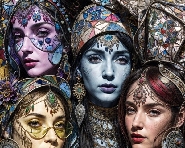 Women in Colorful Stained Glass-Inspired Attire