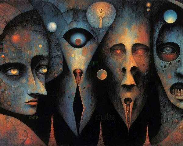 Abstract Humanoid Figures in Surreal Dreamlike Setting
