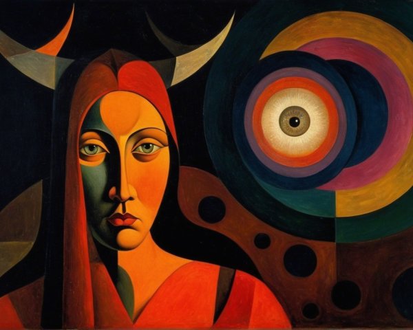 Abstract Female Figure with Horns in Vibrant Colors