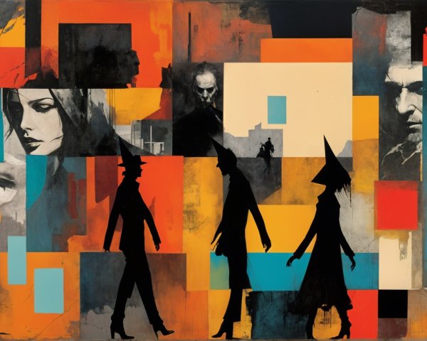 Bold Silhouettes Against Colorful Geometric Shapes