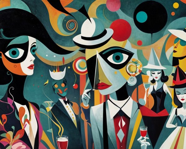 Vibrant Abstract Party Scene with Stylized Figures
