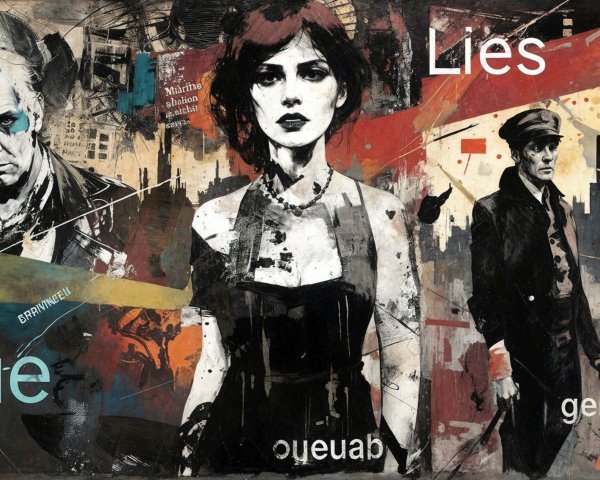 Mixed-media artwork with emotional characters and text