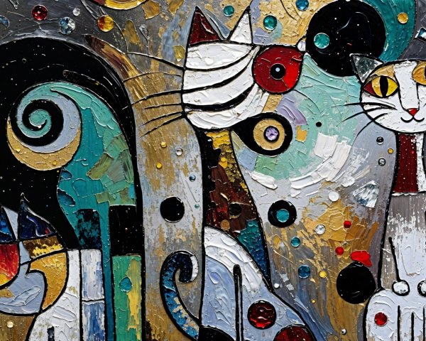Vibrant Abstract Artwork of Three Colorful Cats