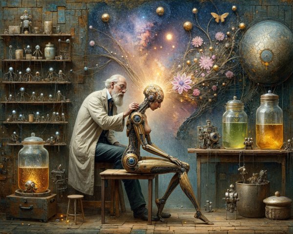 Humanoid Robot in a Cosmic Workshop Setting