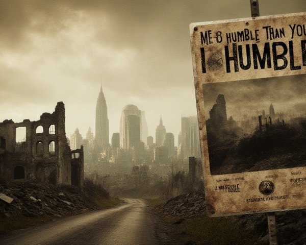Weathered Poster in a Desolate Landscape with Ruins