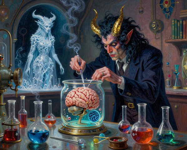 Hyperrealistic Digital Painting of a Devilish Alchemist