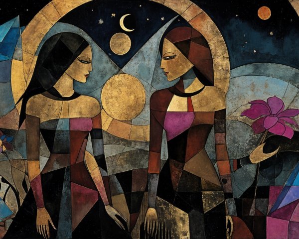 Stylized Women in Geometric Shapes and Bold Colors