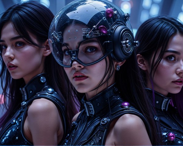 Futuristic Aesthetic with Women in Dark Outfits