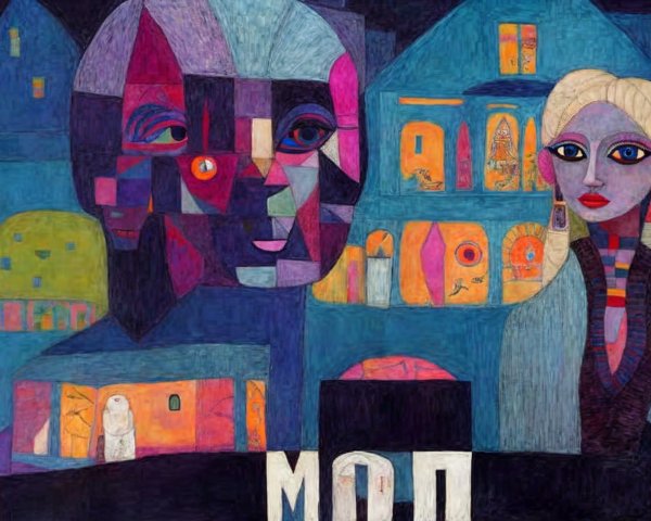 Vibrant Abstract Artwork with Geometric Shapes and Figures