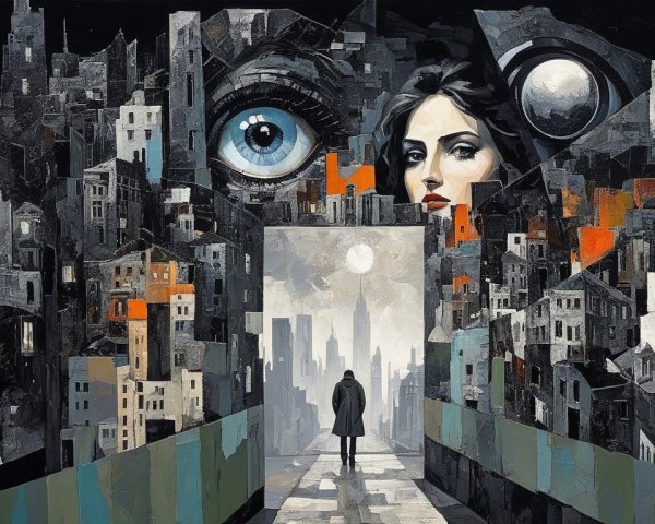 Abstract Urban Landscape with Solitary Figure