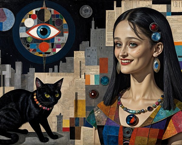 Portrait of a woman in colorful patchwork attire