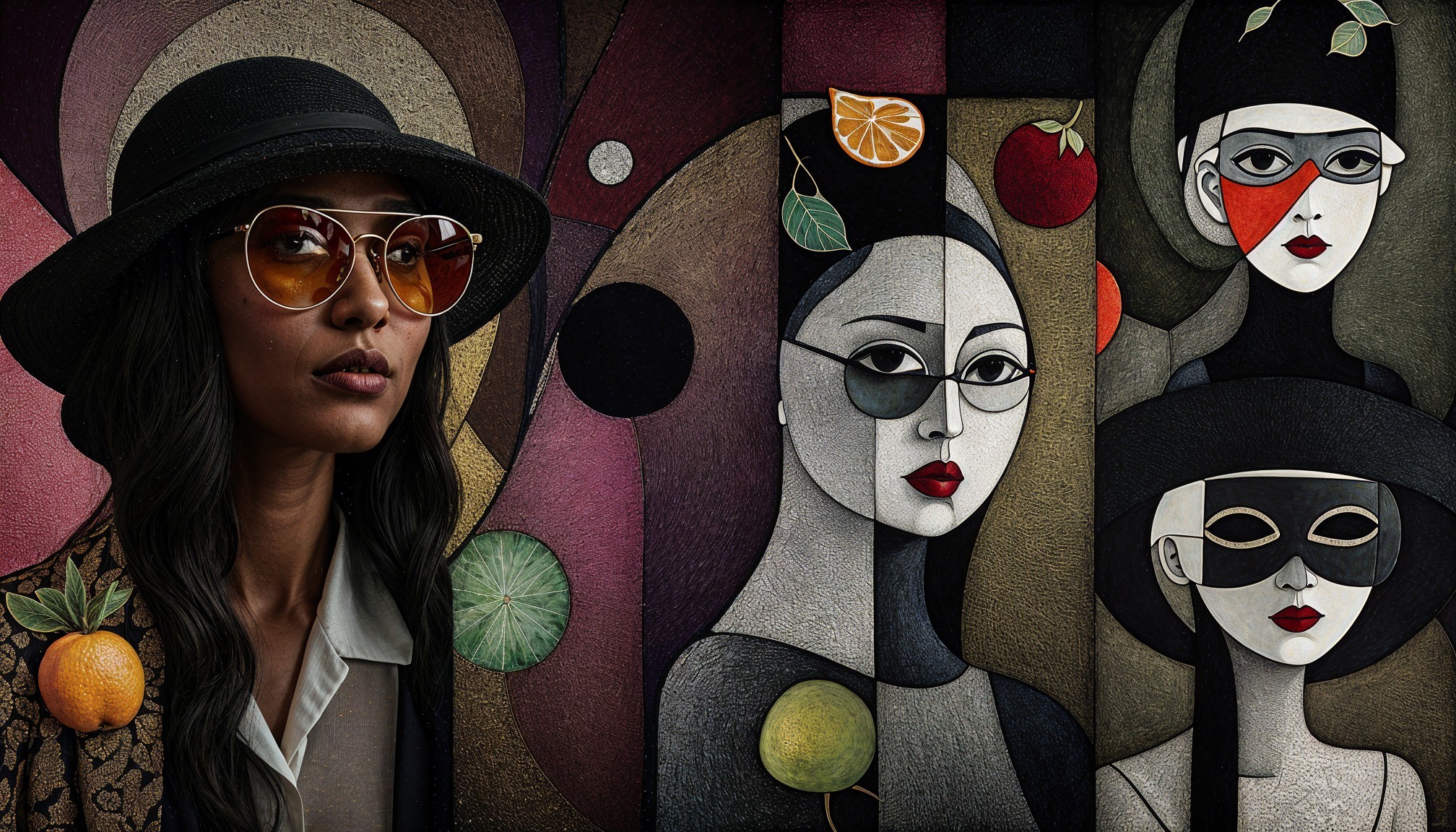 Stylish Woman with Sunglasses Against Abstract Mural