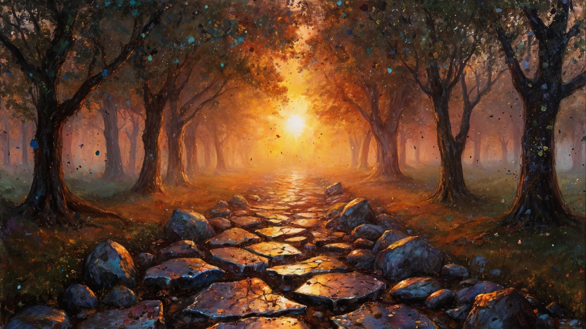Serene Forest Path with Majestic Trees and Foliage