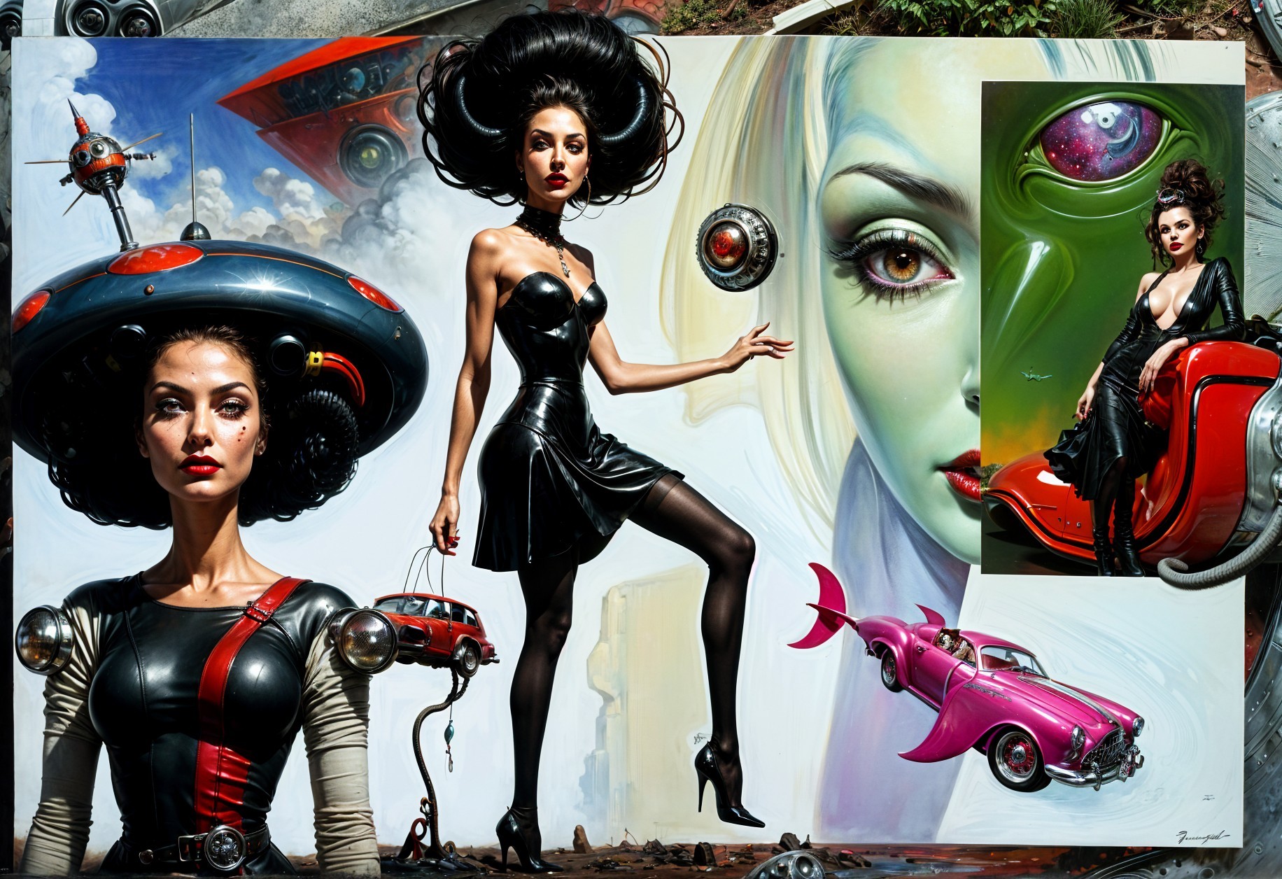 Surreal Retro-Futurism and Pop Art Composition