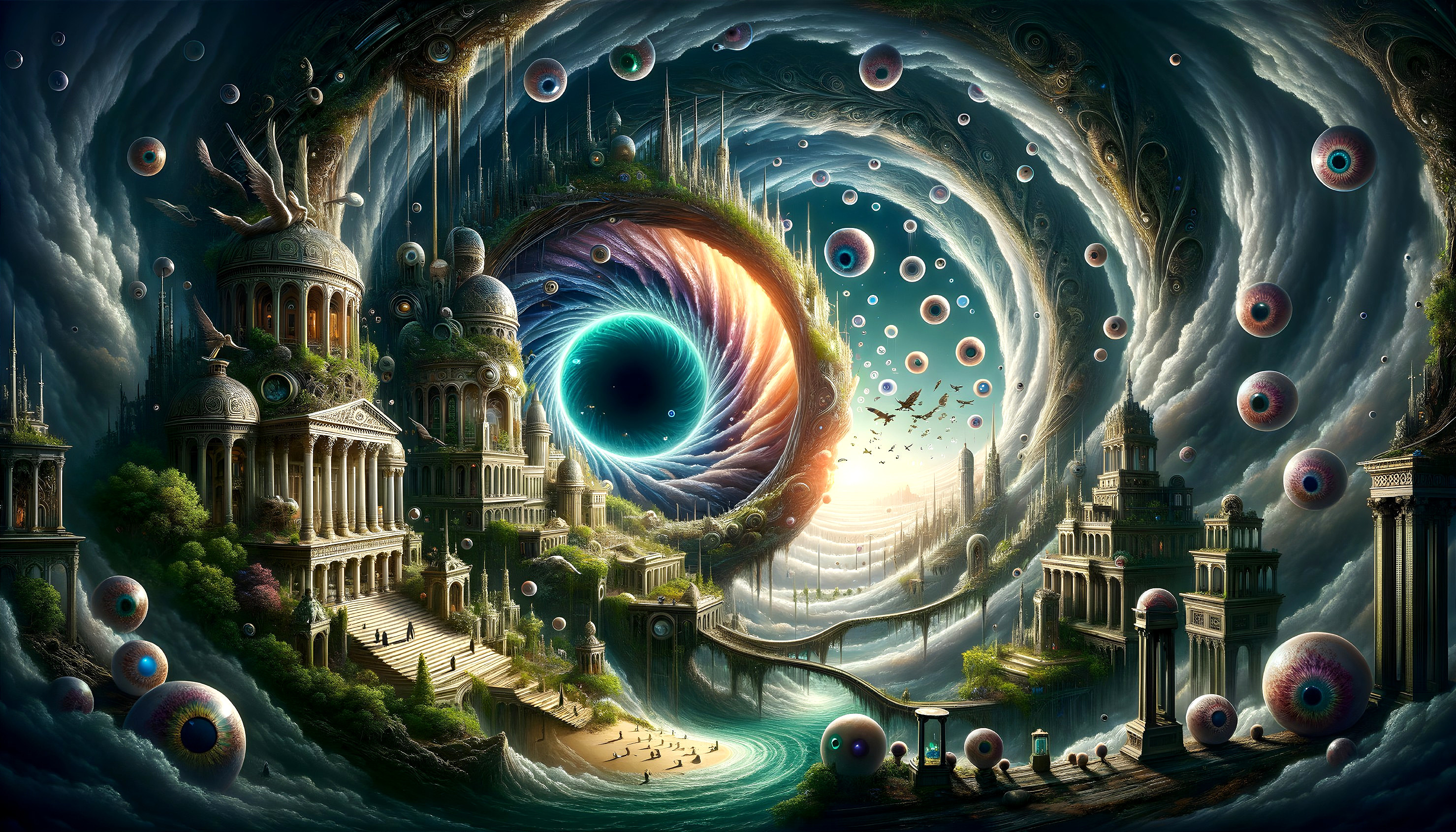 Ethereal Landscape with Classical Architecture and Surrealism