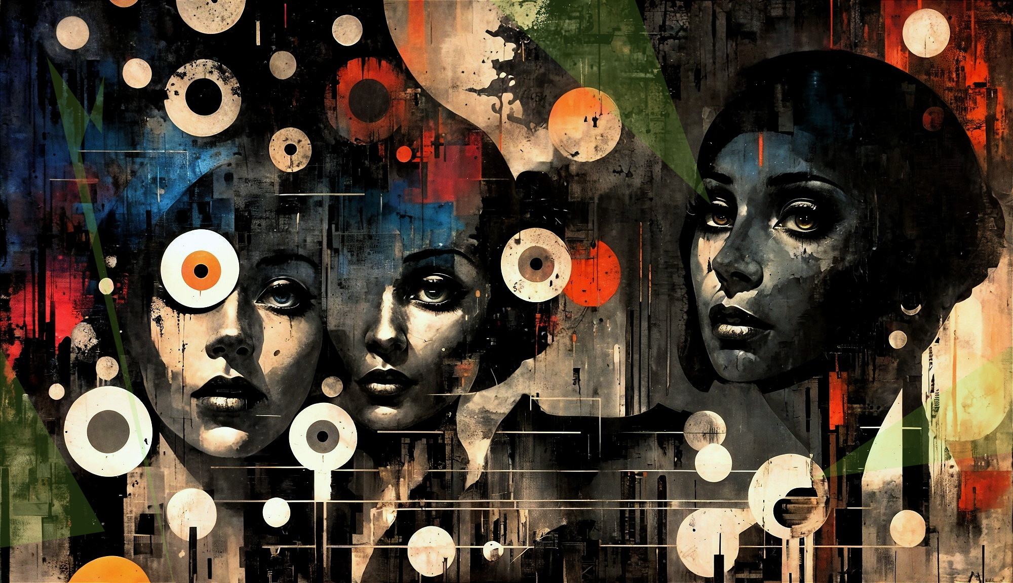 Vibrant Abstract Collage of Faces and Colorful Circles