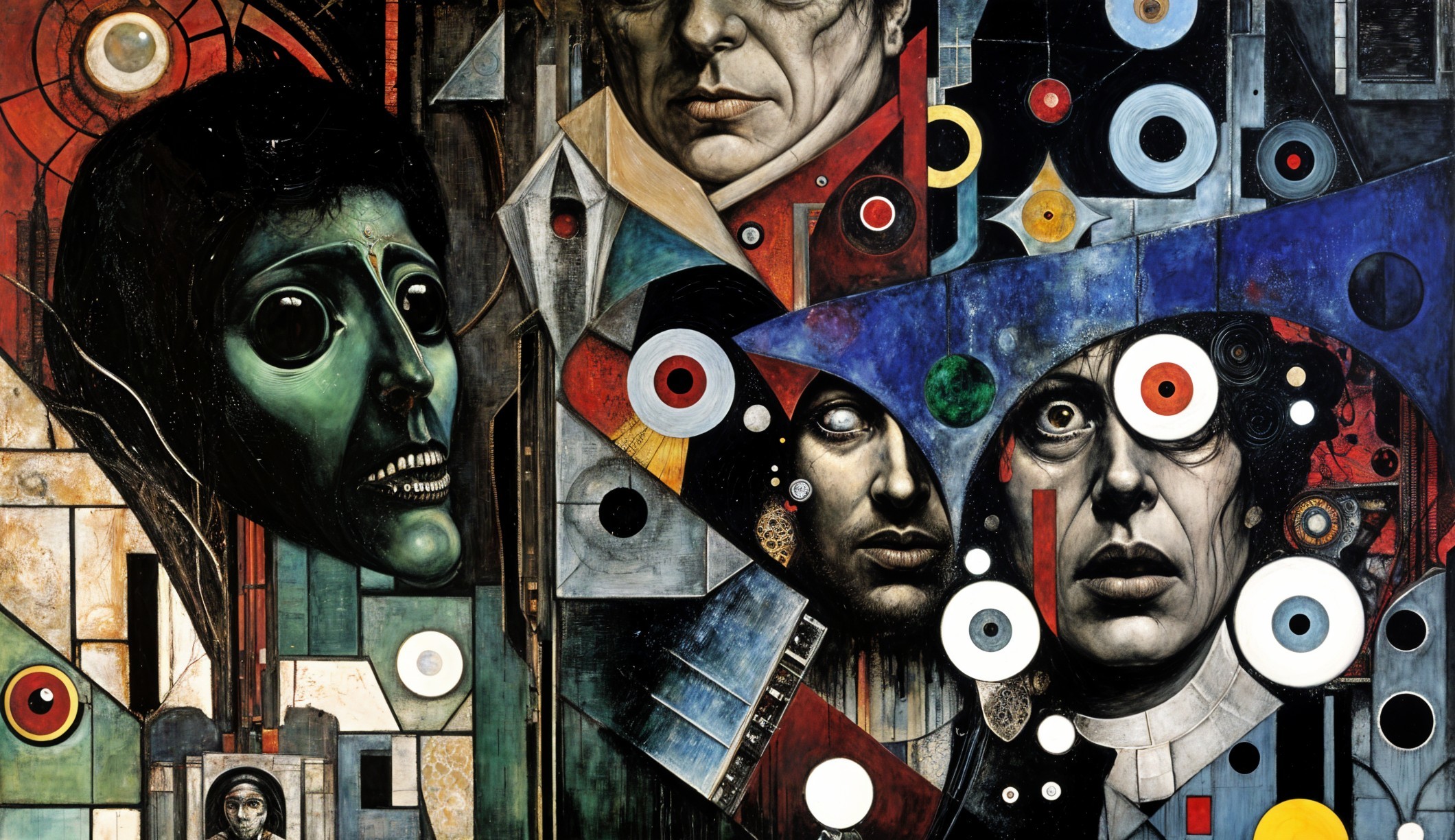 Abstract Composition of Faces and Geometric Shapes