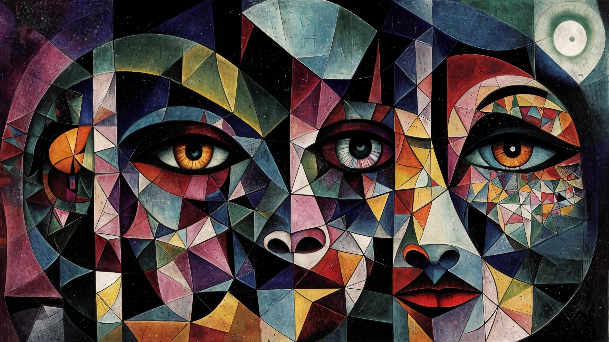 Abstract Composition of Three Stylized Faces in Color