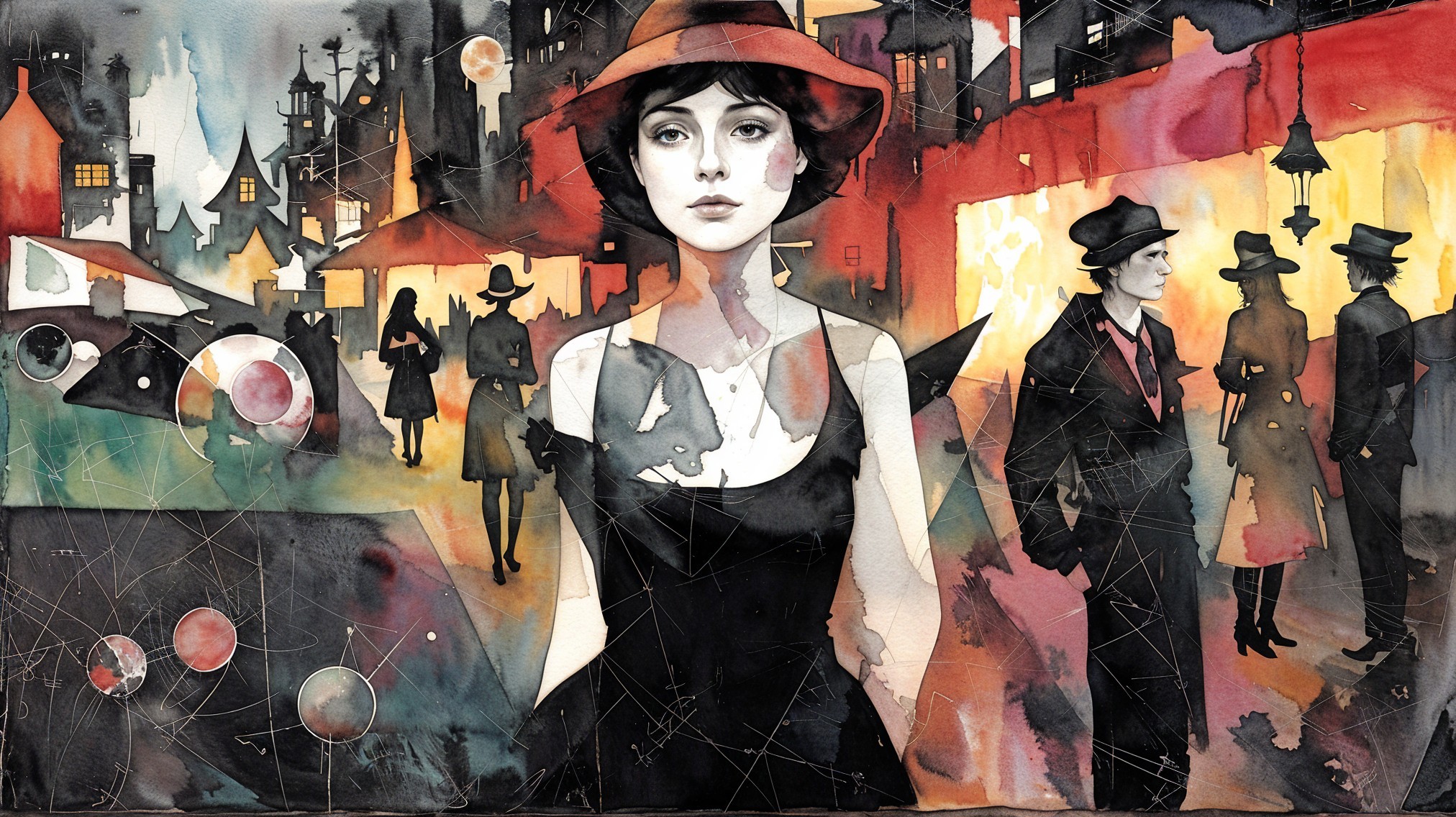 Stylish Woman in Black Dress Against Urban Backdrop