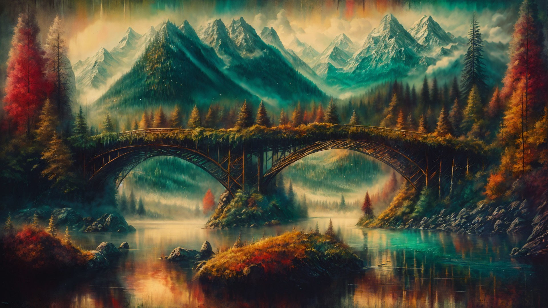 Majestic Mountain Landscape with Tranquil River Scene