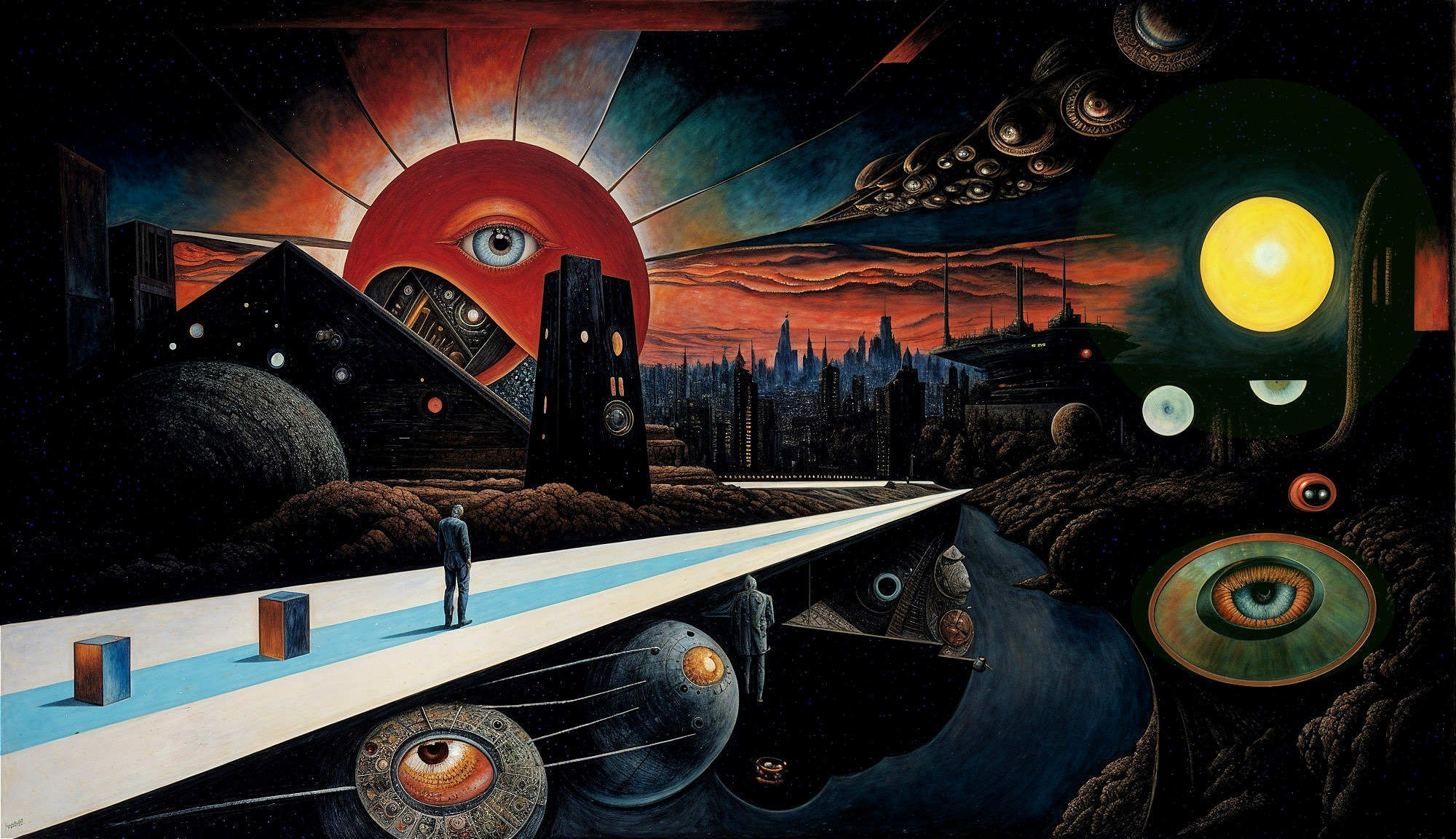Surreal Landscape with Cosmic Elements and Structures